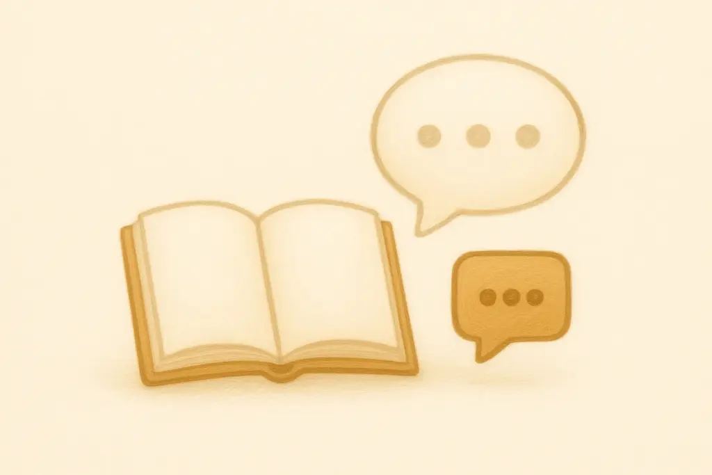 Ein Buch mit einer Chat-Sprechblase daneben